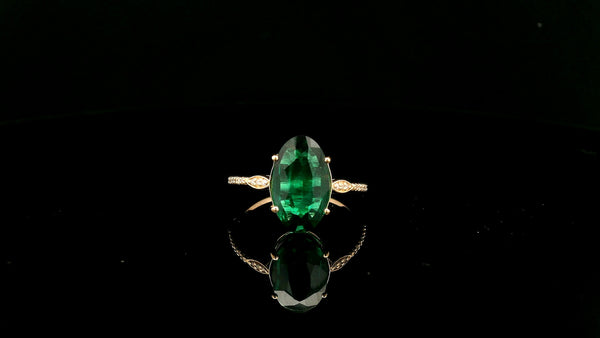 2.18 Ct Oval Lab Grown Emerald 14K Gold Ring