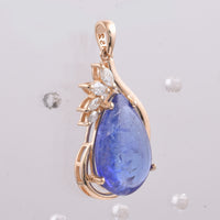 6.16 Ct Pear Cabochon Natural Tanzanite 14K Gold Pendant