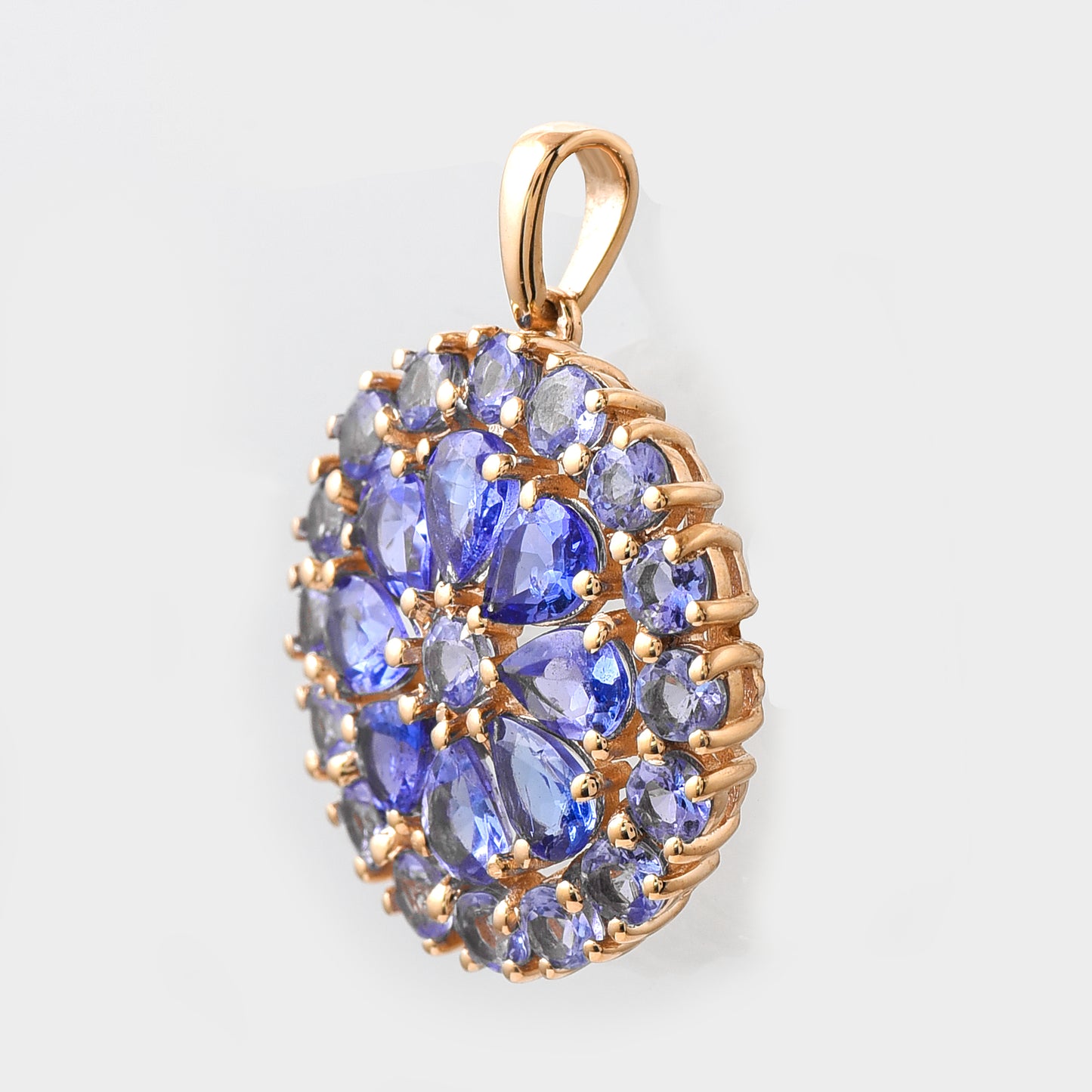 2.65 Ct Round Mixed Cut, Pear Mixed Cut Natural Tanzanite 14K Gold Pendant