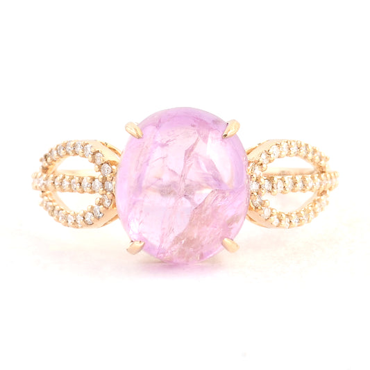 6.19 Ct Oval Cabochon Natural Corundum Pink Sapphire 14K Gold Ring