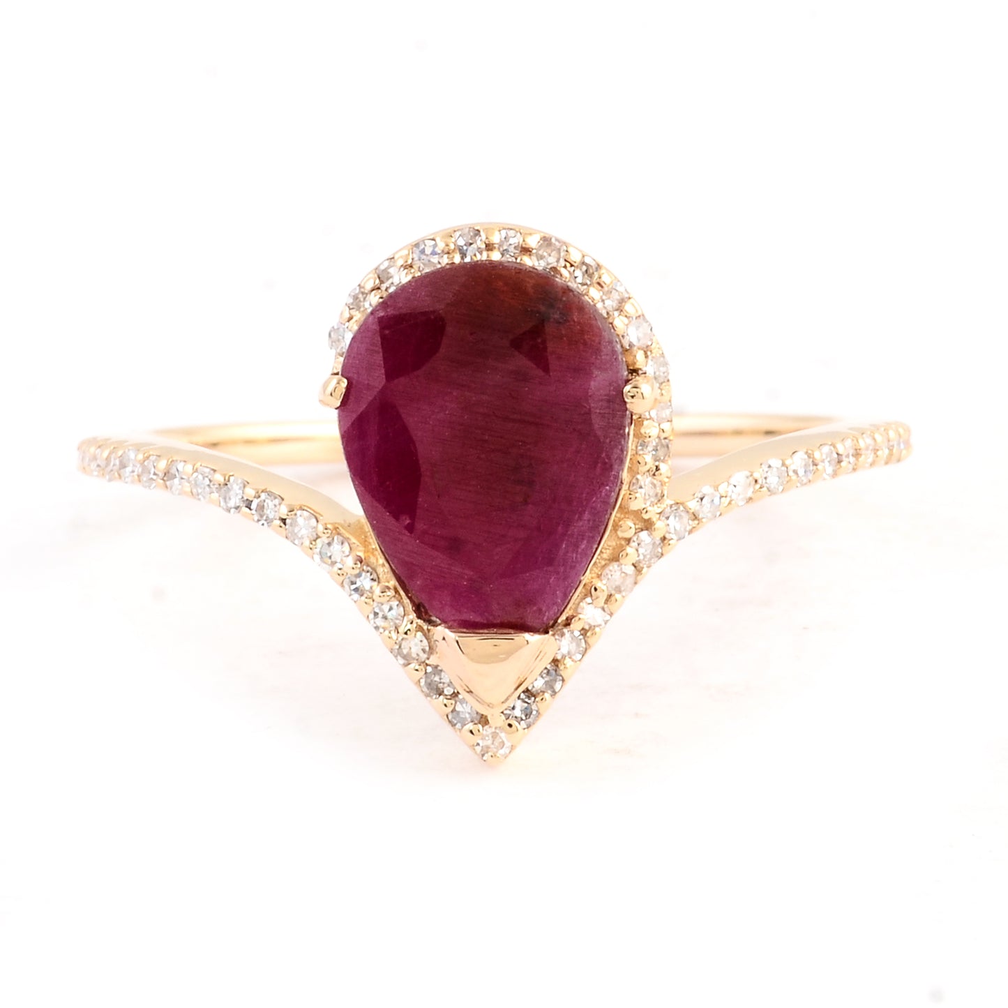2.03 Ct Pear Mixed Cut Natural Corundum Ruby 14K Gold Ring