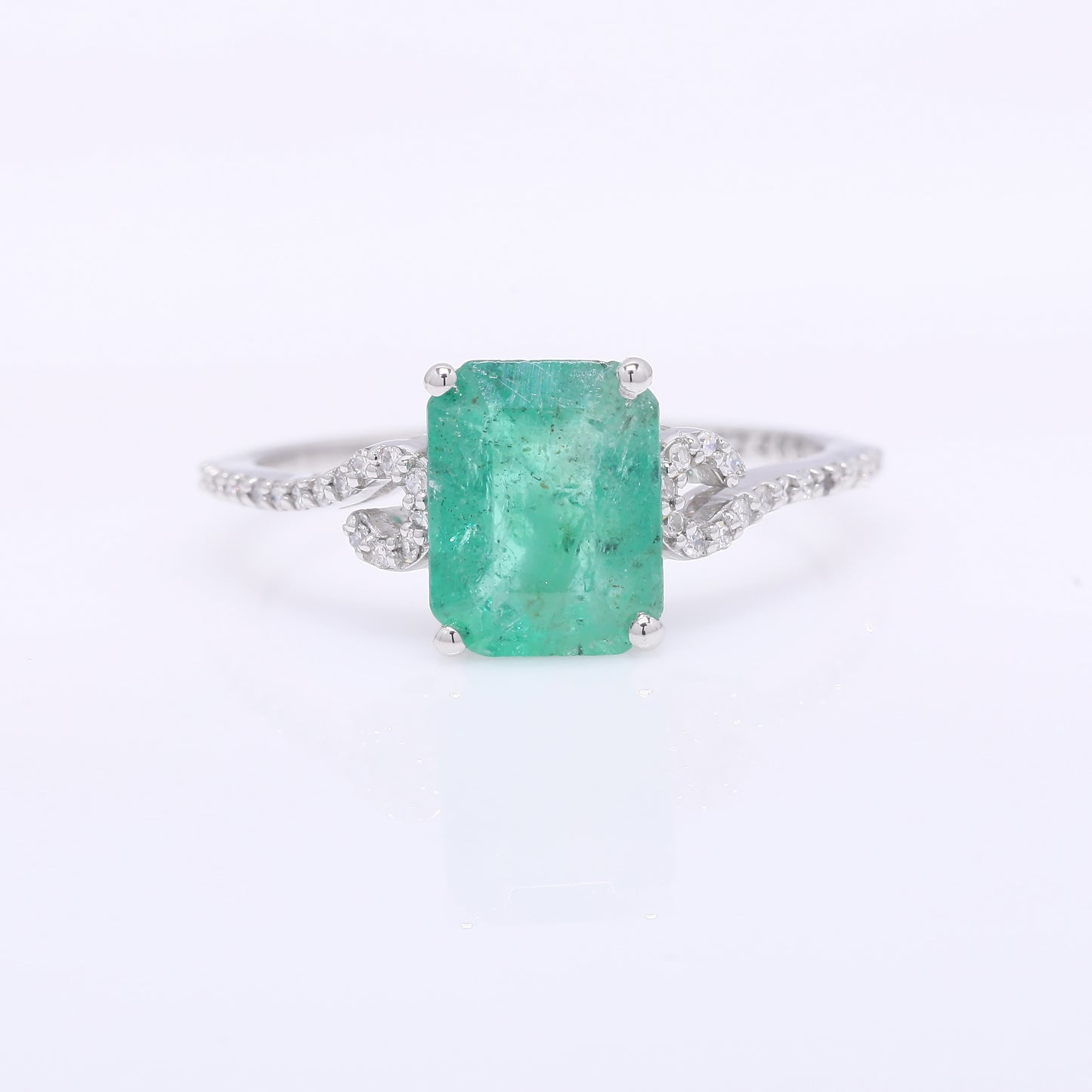 1.96 Ct Octagon Step Cut Natural Emerald 950 Platinum Ring
