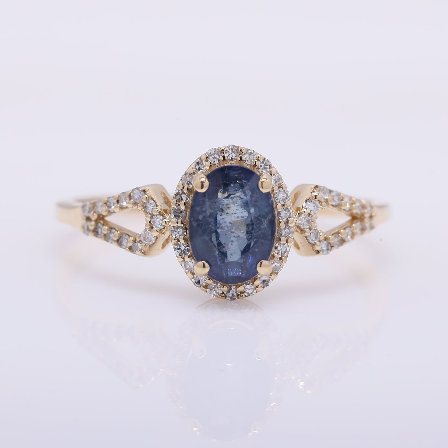 1.28 Ct Oval Mixed Cut Natural Sapphire 14K Gold Ring