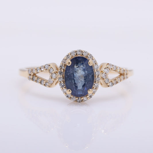 1.28 Ct Oval Mixed Cut Natural Sapphire 14K Gold Ring