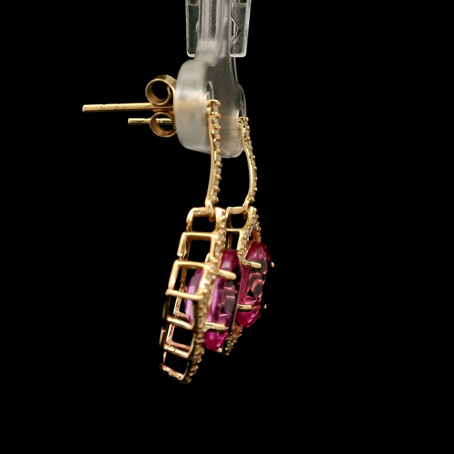 5.64 Ct Oval Mixed Cut Lab Grown Pink Sapphire 14K Gold Earrings