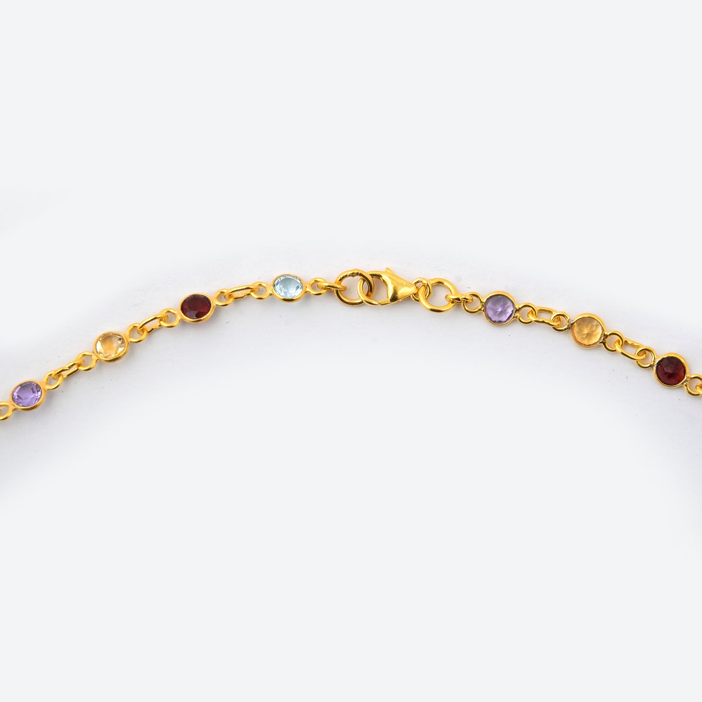 11.59 Ct Round Garnet, Peridot, Blue Topaz, Citrine, Amethyst 925 Sterling Silver Necklace