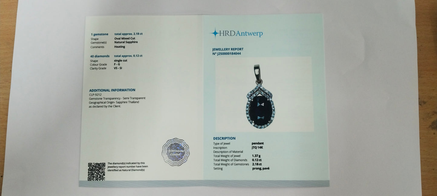 2.30 Ct Oval Mixed Cut Natural Sapphire 14K Gold Pendant