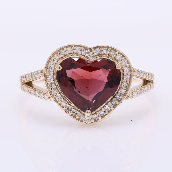 2.21 Ct Heart Mixed Cut Natural Garnet 14K Gold Ring