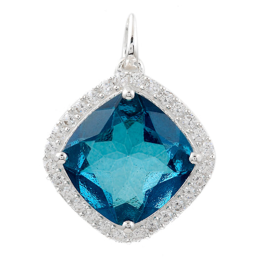 8.47 Ct Cushion Lbt Color Topaz, Cubic Zirconia, 925 Sterling Silver Pendant