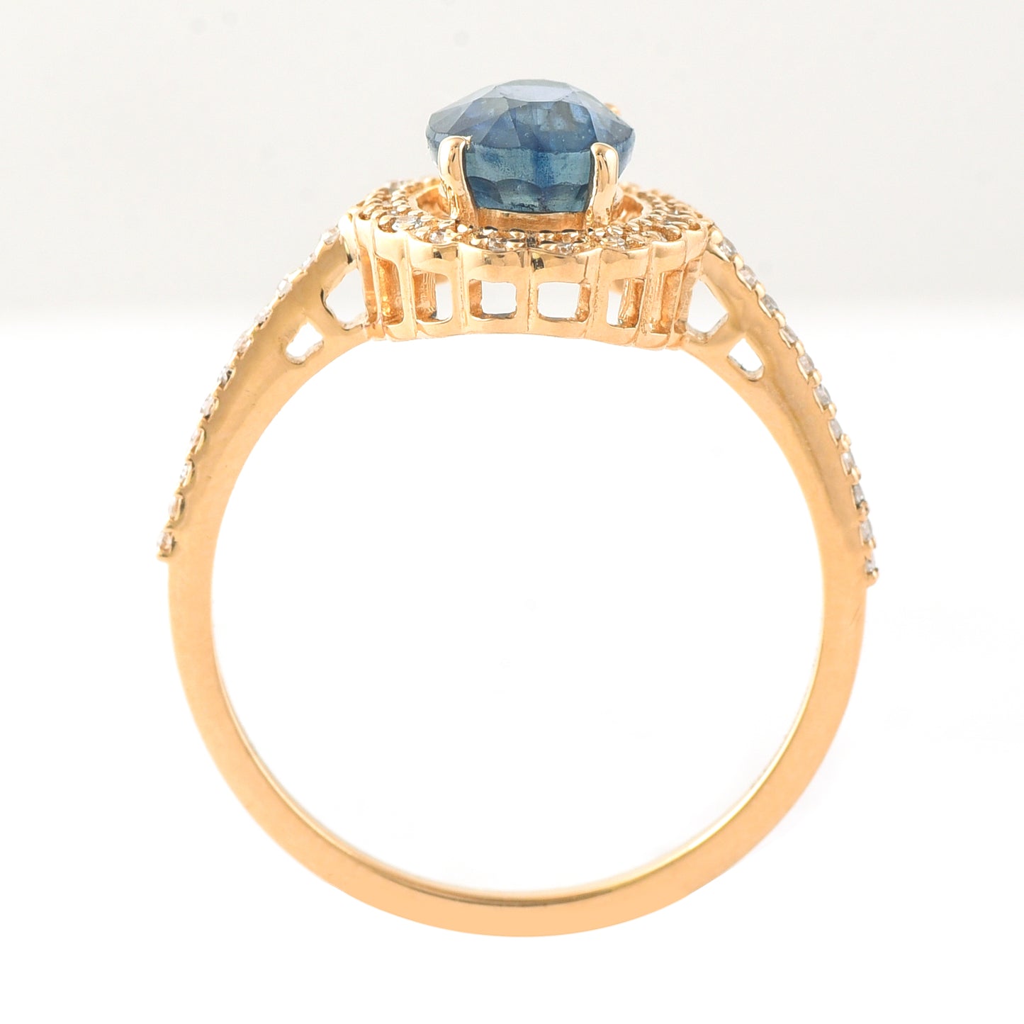 2.15 Ct Oval Mixed Cut Natural Sapphire 14K Gold Ring