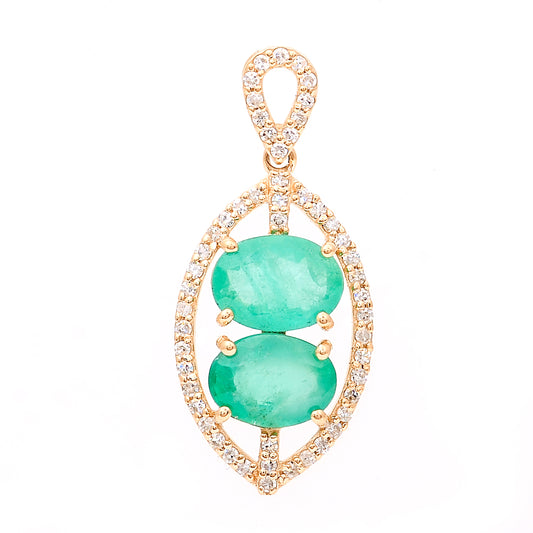 1.63 Ct Oval Mixed Cut Natural Emerald 14K Gold Pendant