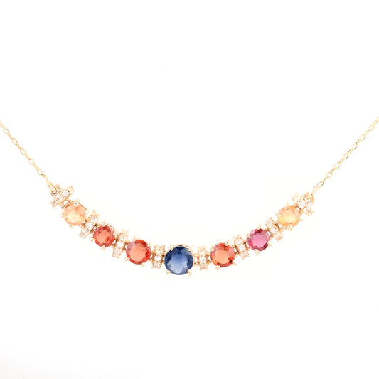 1.56 Ct Round Multi Sapphire 14K Gold Necklace