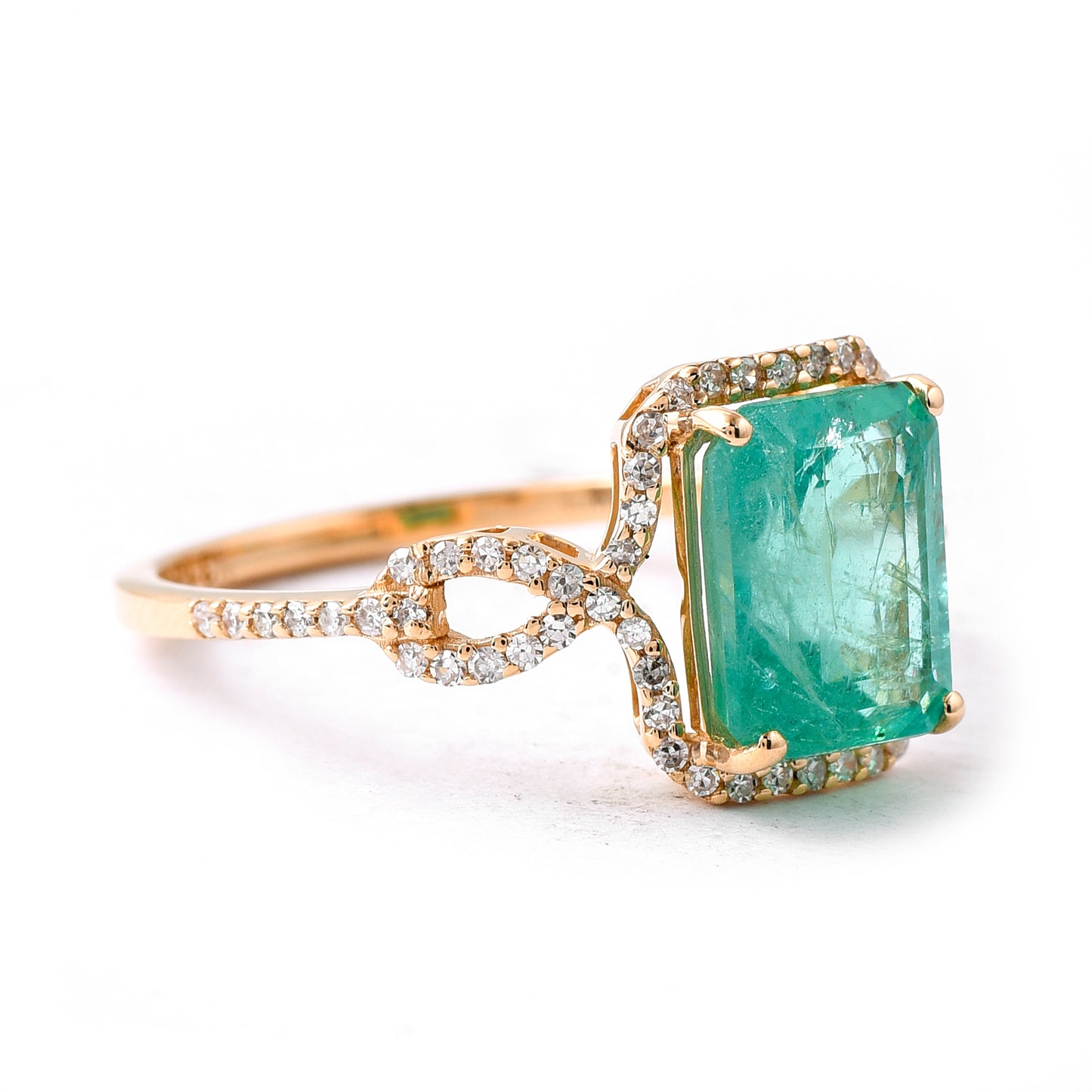 2.54 Ct Octagon Step Cut Natural Emerald 14K Gold Ring