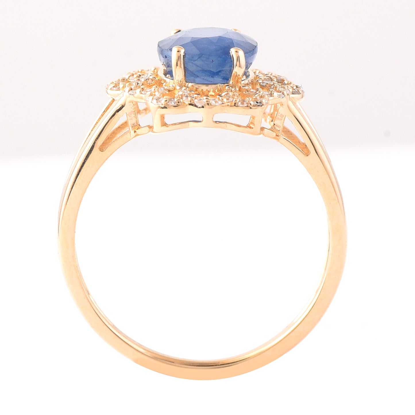 2.93 Ct Oval Mixed Cut Natural Sapphire 14K Gold Ring