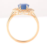 2.93 Ct Oval Mixed Cut Natural Sapphire 14K Gold Ring