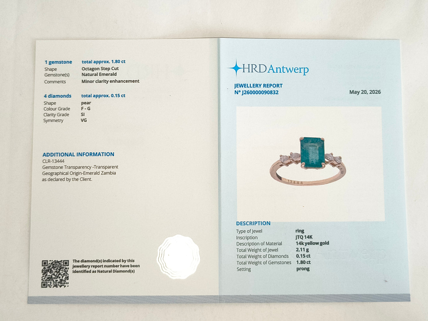 1.95 Ct Octagon Emerald 14K Gold Ring