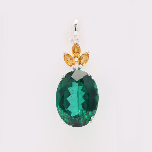 12.75 Ct Oval Green Topaz 925 Silver Pendant