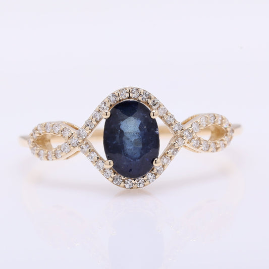 1.32 Ct Oval Mixed Cut Natural Sapphire 14K Gold Ring