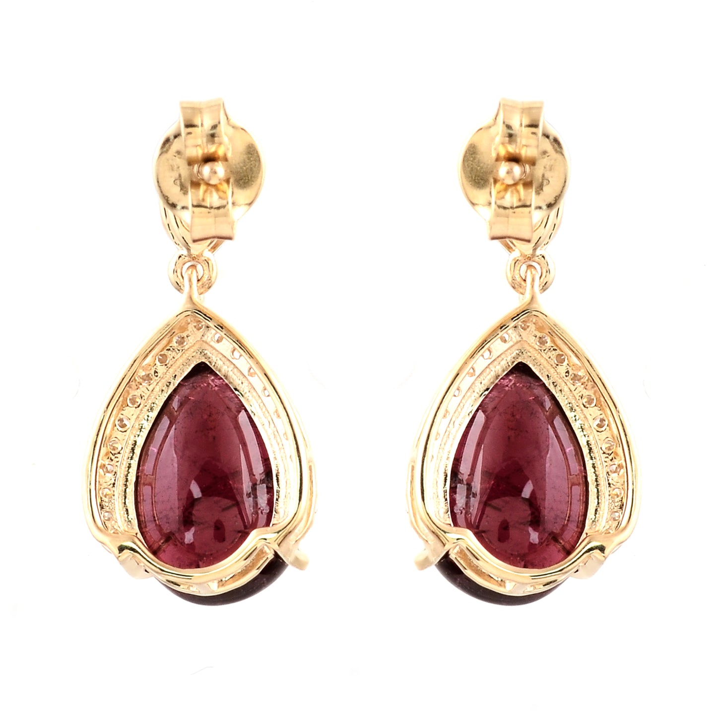 5.69 Ct Pear Cabochon Natural Tourmaline 14K Gold Earrings