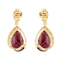5.69 Ct Pear Cabochon Natural Tourmaline 14K Gold Earrings