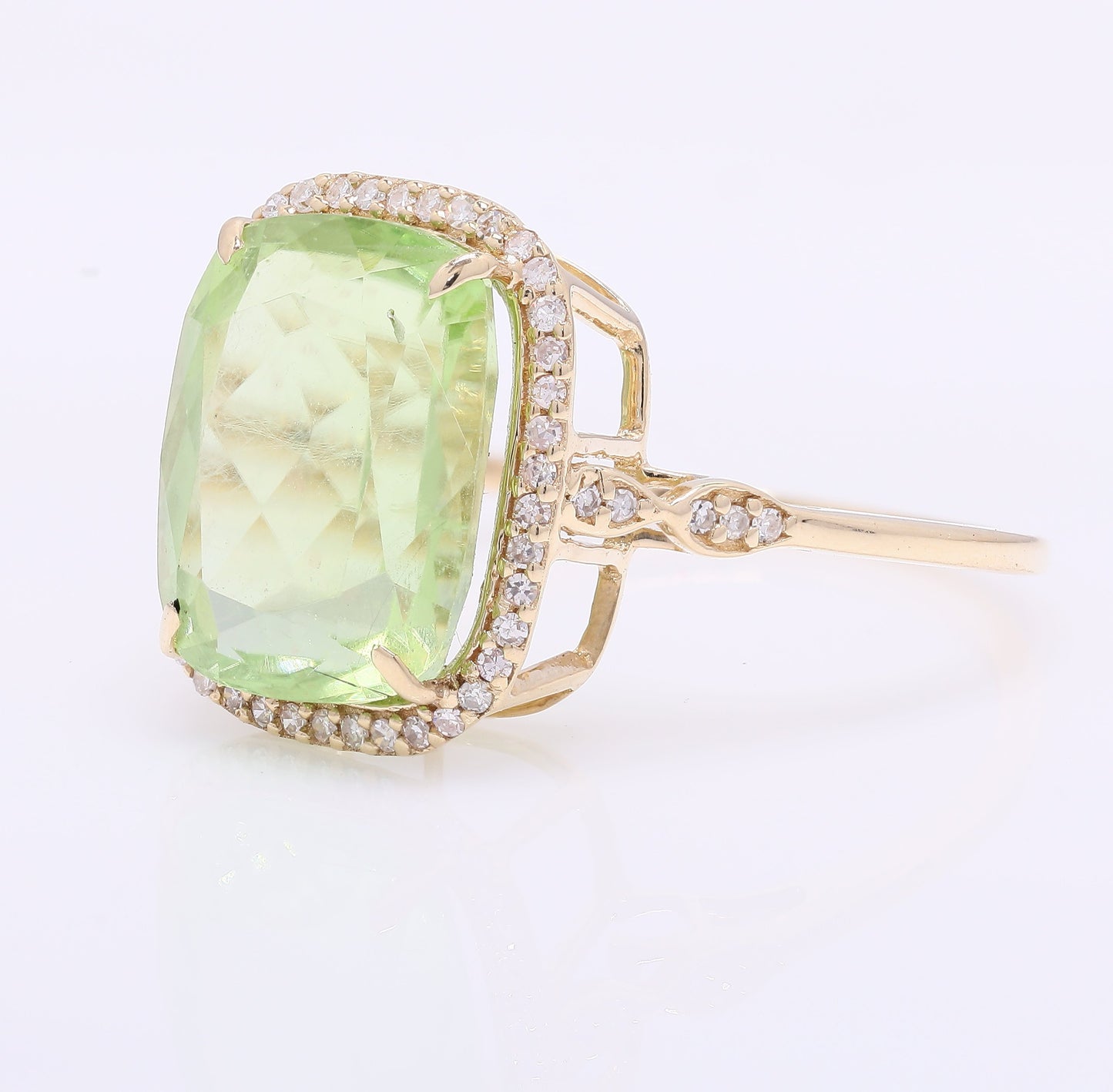 6.58 Ct Cushion Mixed Cut Natural Peridot 14K Gold Ring