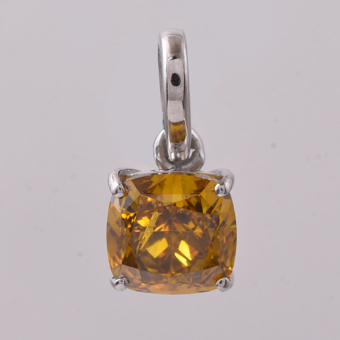 1.19 Ct Cushion Yellow Diamond 950 Platinum Pendant
