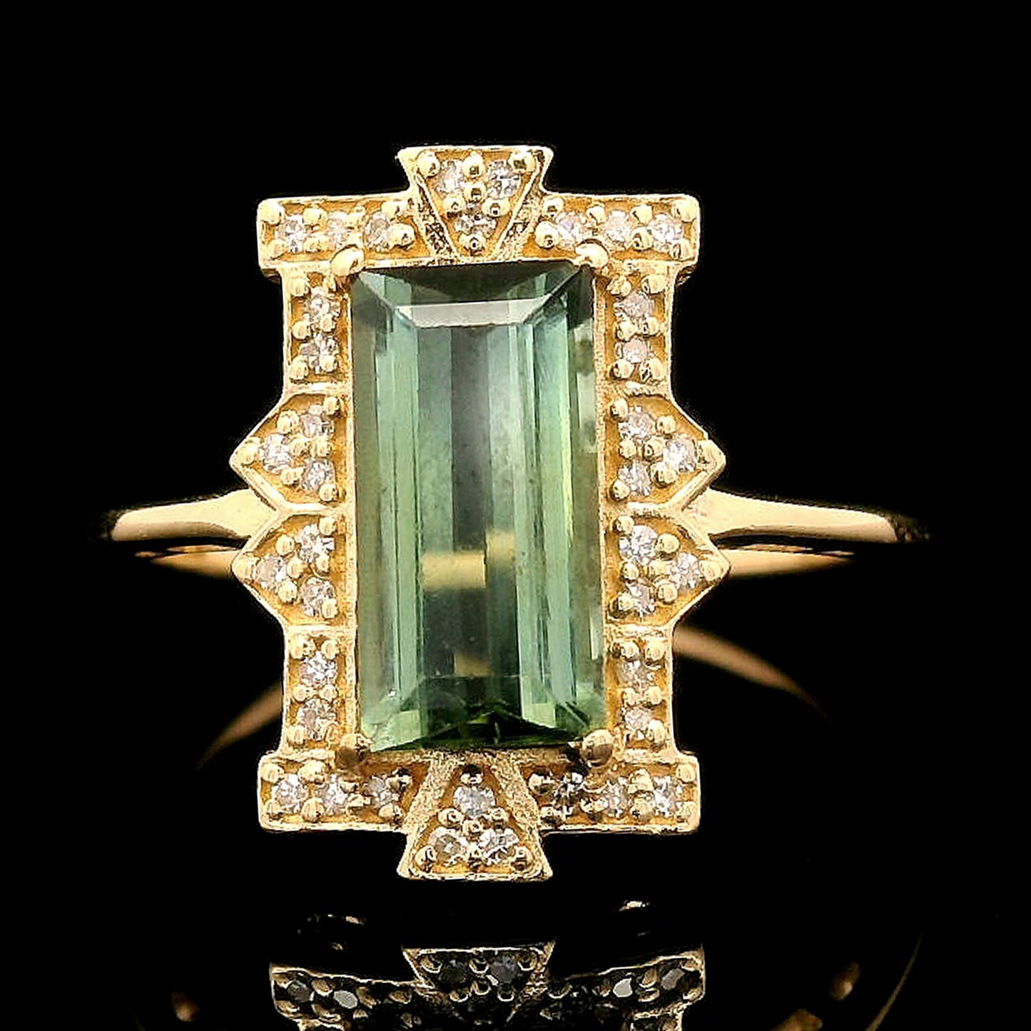 1.78 Ct Rectangle Step Cut Natural Tourmaline 14K Gold Ring