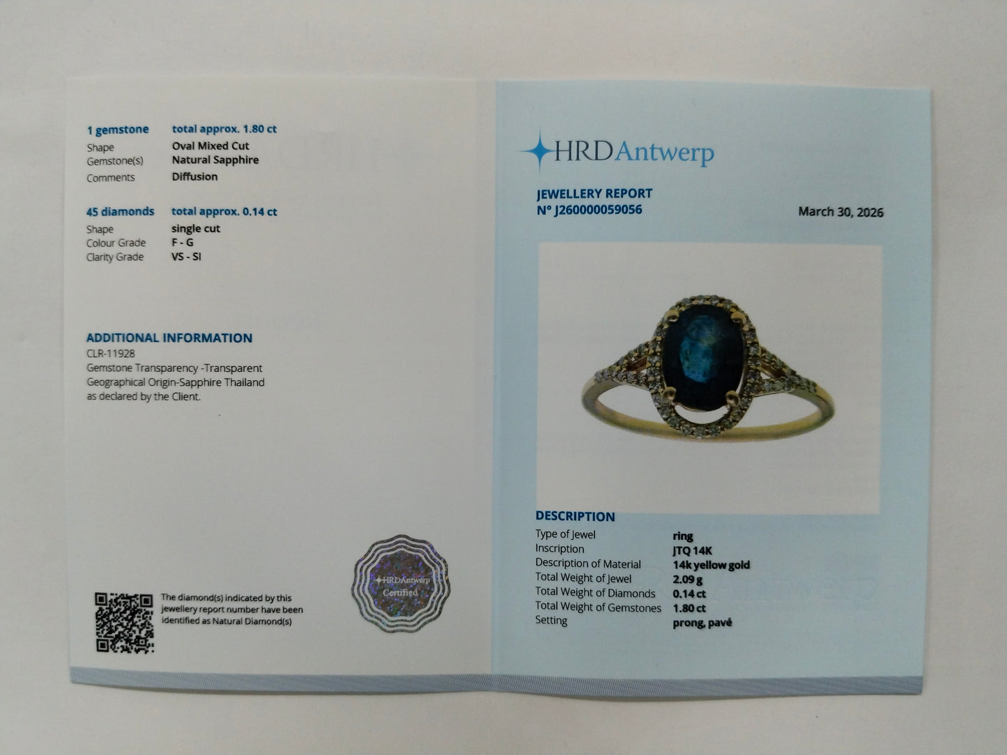 1.94 Ct Oval Mixed Cut Natural Sapphire 14K Gold Ring
