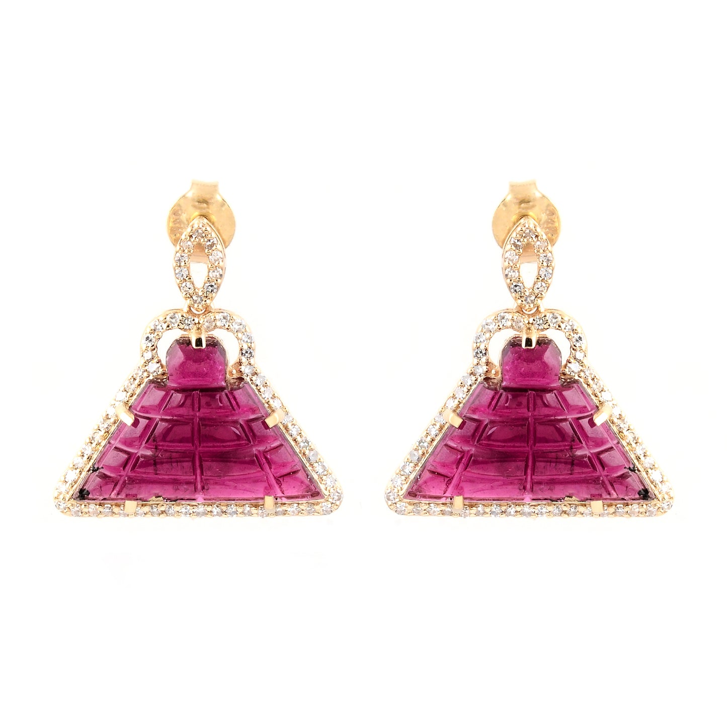 9.10 Ct Fancy Carving Natural Tourmaline 14K Gold Earrings