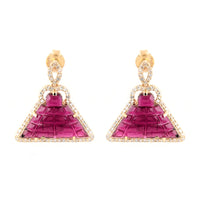 9.10 Ct Fancy Carving Natural Tourmaline 14K Gold Earrings