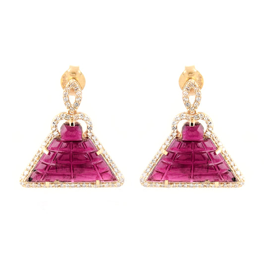 9.10 Ct Fancy Carving Natural Tourmaline 14K Gold Earrings