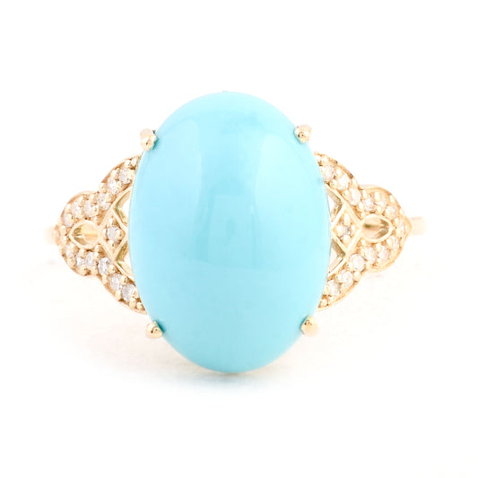 5.46 Carats Natural Turquoise 14K Gold Ring