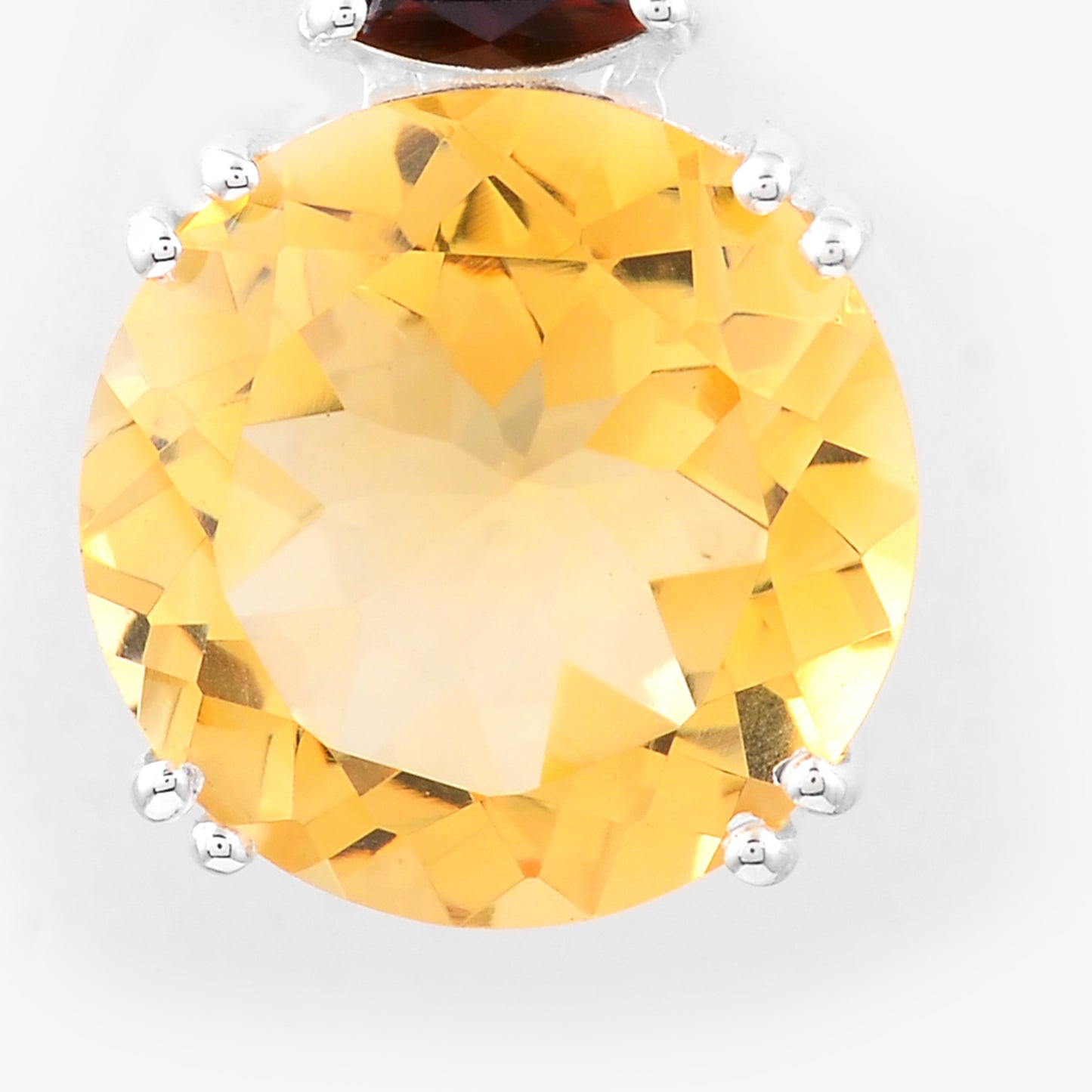 6.53 Ct Round Citrine, Garnet, Cubic Zirconia 925 Sterling Silver Pendant