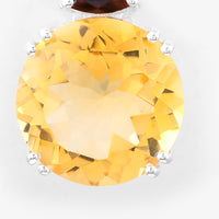 6.53 Ct Round Citrine, Garnet, Cubic Zirconia 925 Sterling Silver Pendant