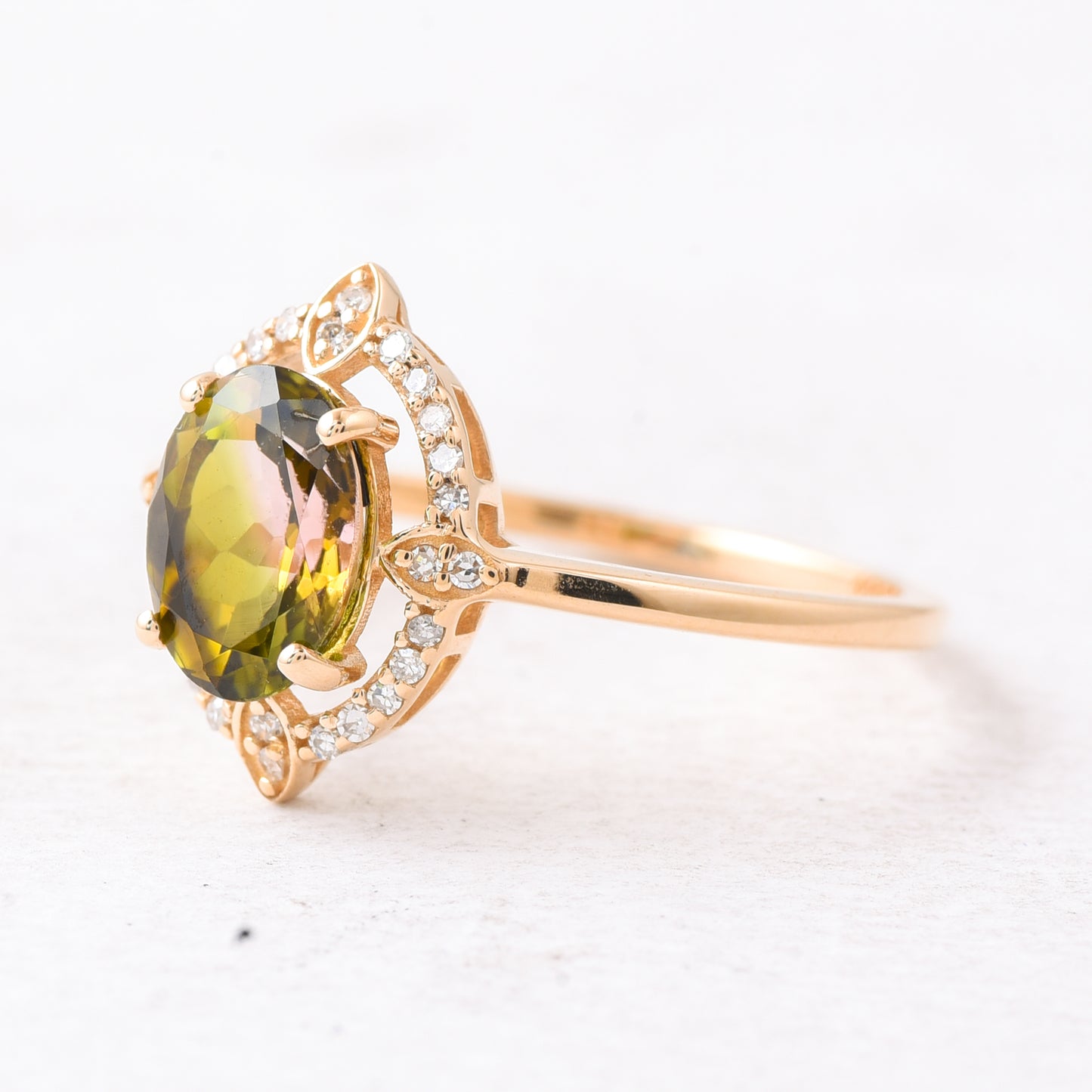 1.34 Ct Oval Mixed Cut Natural Tourmaline 14K Gold Ring
