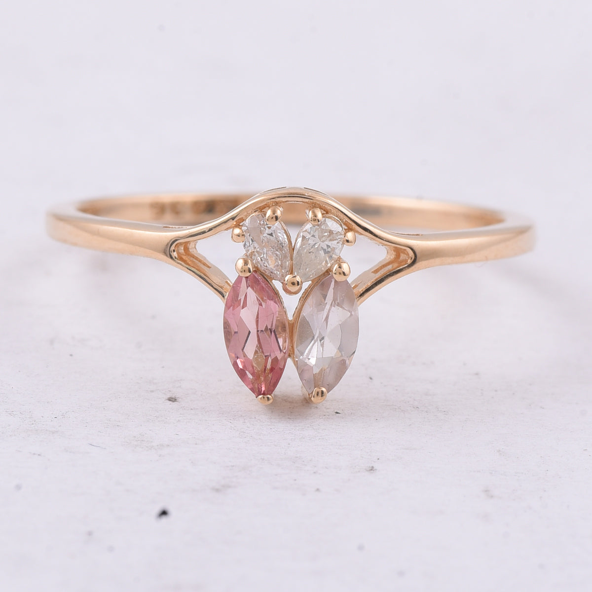 0.38 Ct Marquise Natural Multi Coloured Tourmaline 14K Gold Ring