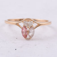 0.38 Ct Marquise Natural Multi Coloured Tourmaline 14K Gold Ring