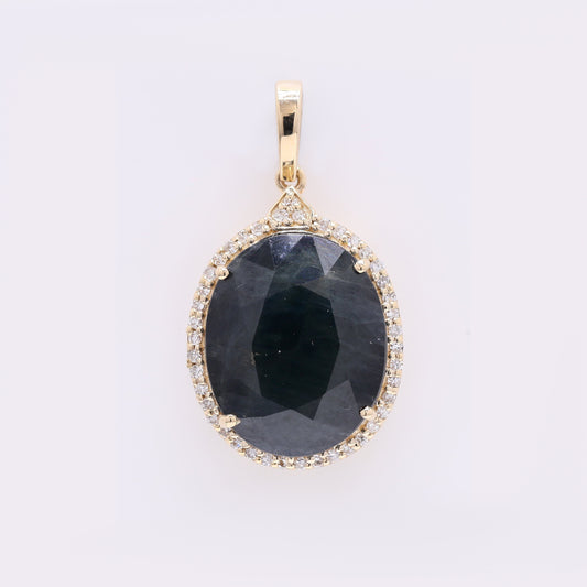 8.52 Ct Oval Mixed Cut Natural Sapphire 14K Gold Pendant
