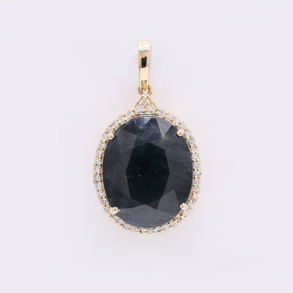 8.52 Ct Oval Mixed Cut Natural Sapphire 14K Gold Pendant
