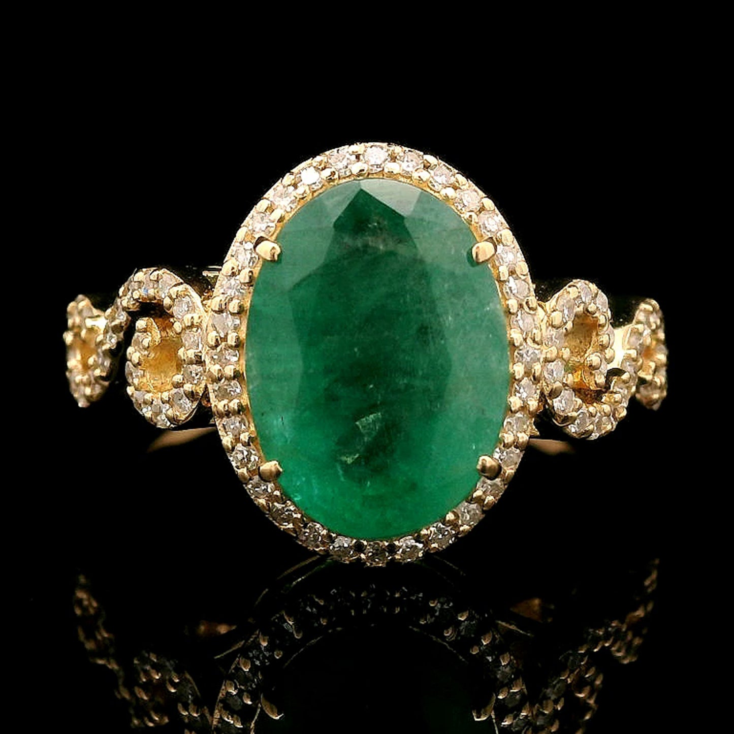 2.67 Ct Oval Mixed Cut Natural Emerald 14K Gold Ring