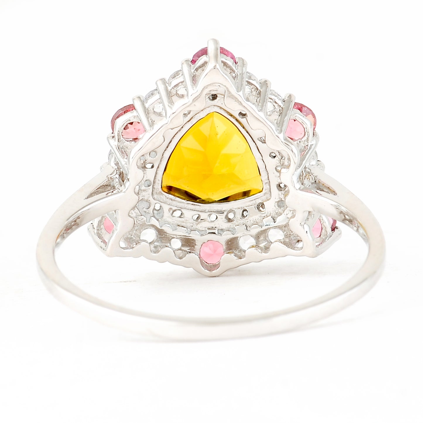 1.76 Ct Triangle Mixed Cut, Round Mixed Cut Natural Multi-Coloured Tourmaline 950 Platinum Ring