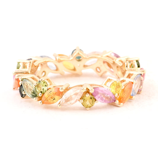 3.25 Ct Marquise Multi Sapphire 14K Gold Ring