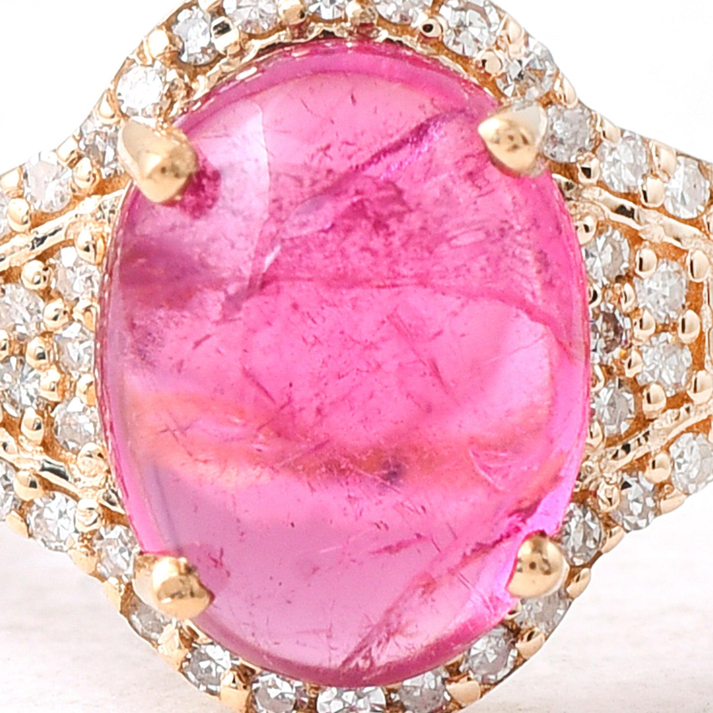 1.92 Ct Oval Cabochon Cut Natural Pink Tourmaline 14K Gold Ring