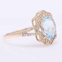 1.83 Ct Oval Mixed Cut Natural Aquamarine 14K Gold Ring