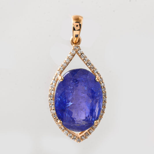 6.38 Ct Oval Mixed Cut Natural Tanzanite 14K Gold Pendant