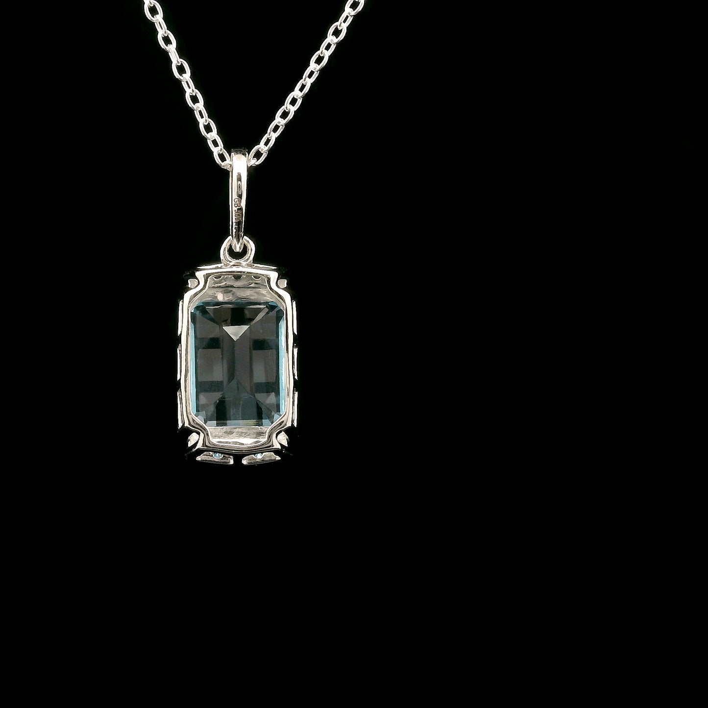 4.02 Ct Octagon Blue Topaz, White Zircon 925 Sterling Silver Pendant
