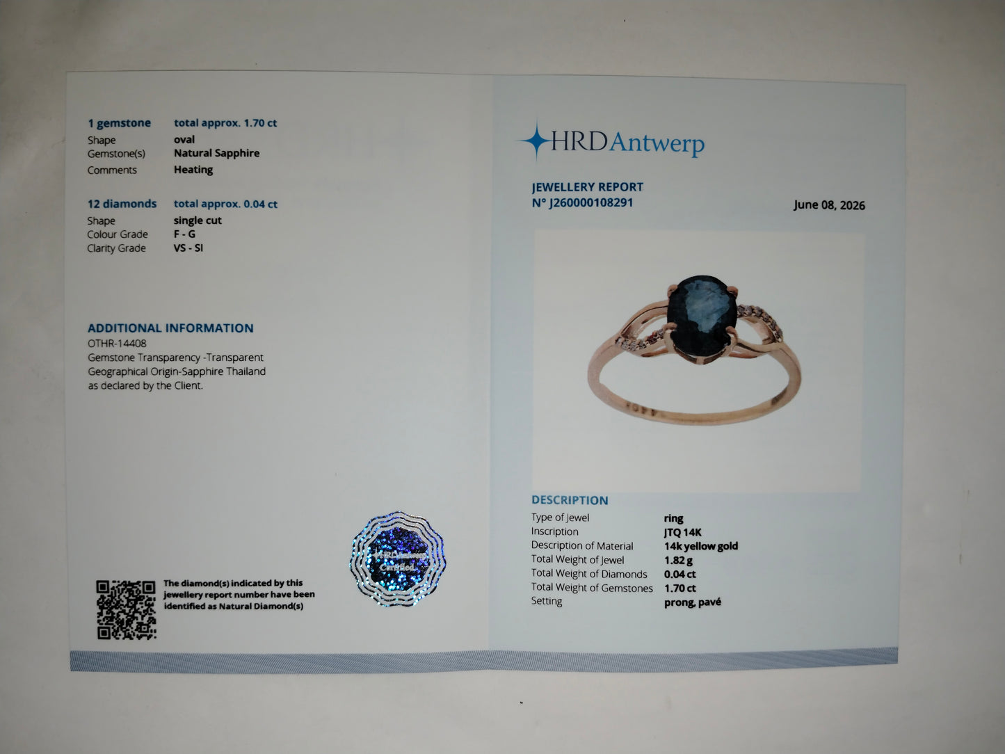 1.74 Ct Oval Mixed Cut Natural Sapphire 14K Gold Ring
