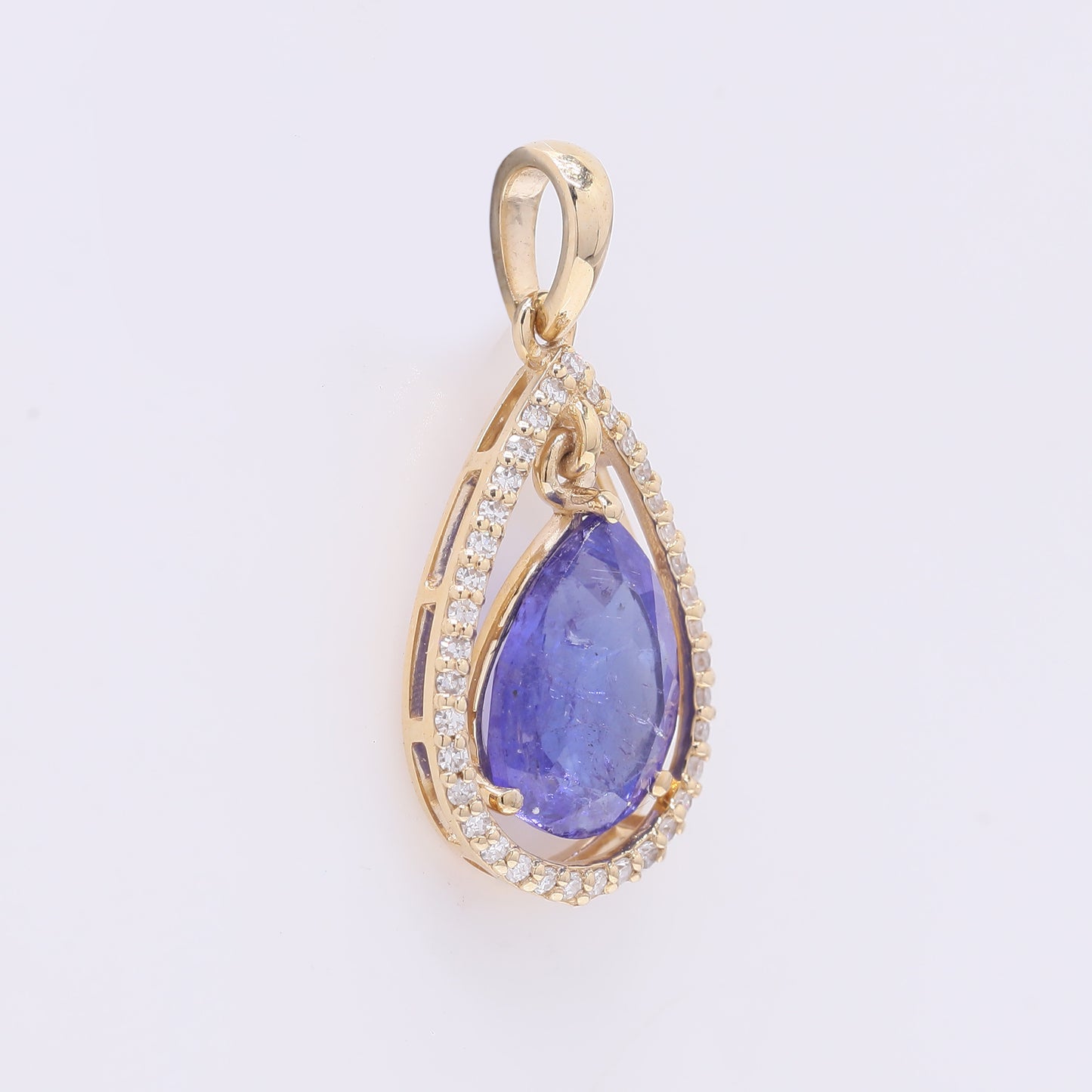 2.09 Ct Pear Mixed Cut Natural Tanzanite 14K Gold Pendant