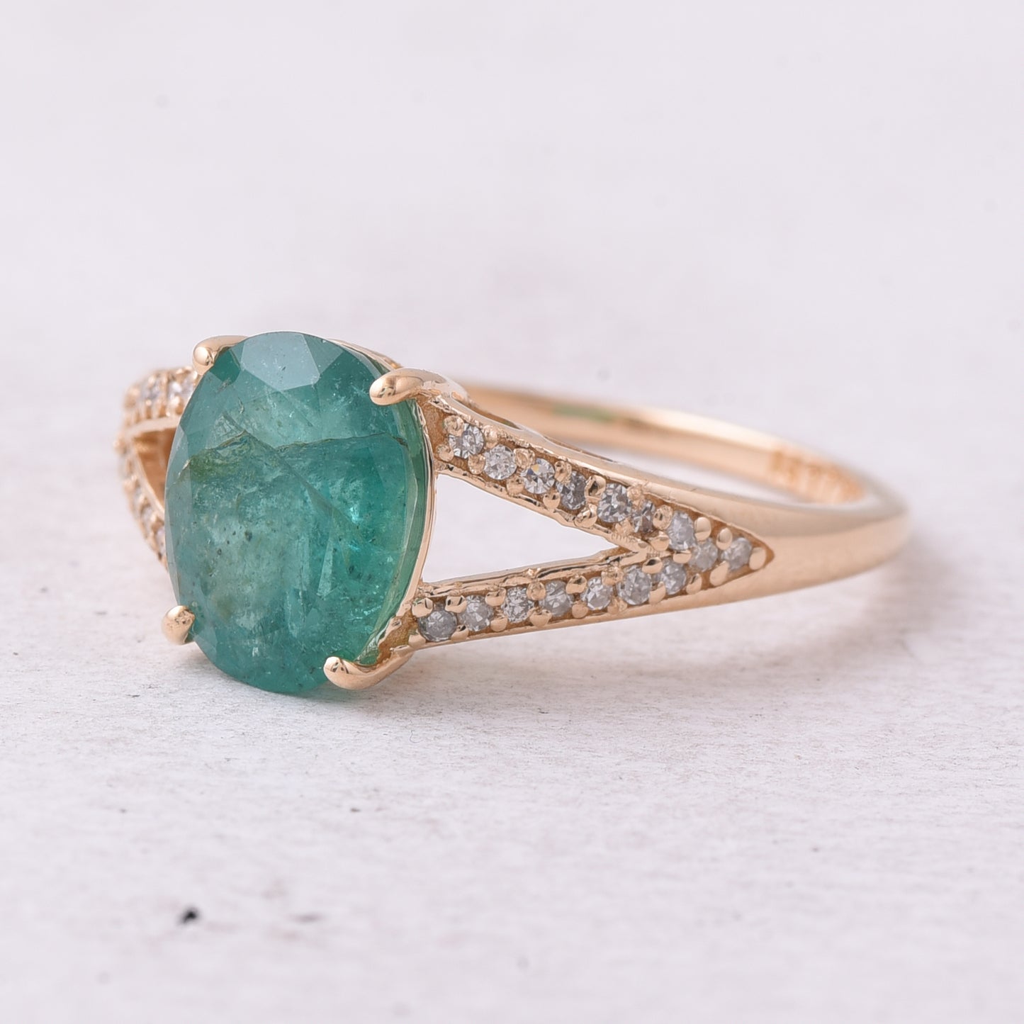 1.98 Ct Oval Mixed Cut Natural Emerald 14K Gold Ring