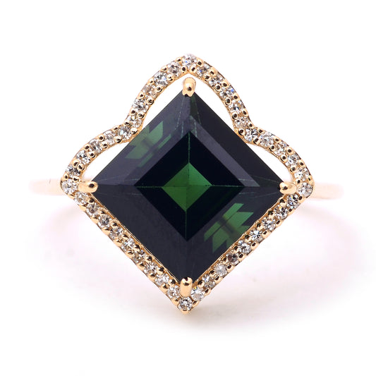 4.22 Ct Square Step Cut Natural Tourmaline 14K Gold Ring